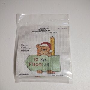 Mini Motif Counted Cross Stitch Kit Gift Tag Bear New Sealed Vintage Nice